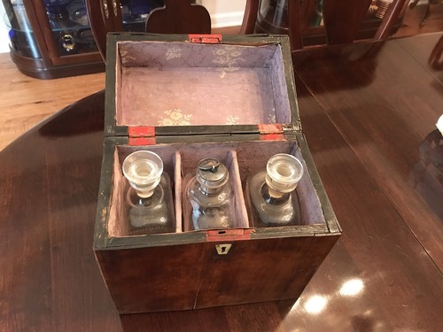 Antique Tantalus Box Decanter Set.10” Tall.  Possibly Centennial?