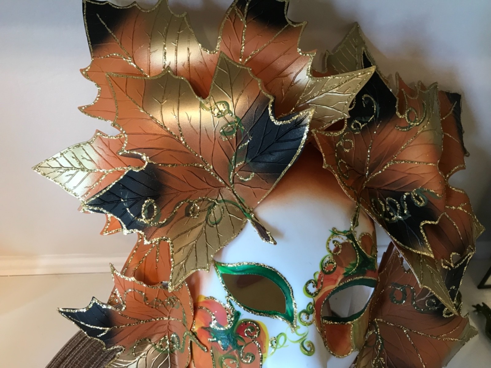 womans FACE wall mask   AUTUMN /FALL leaves Italy hand painted Venezia decor