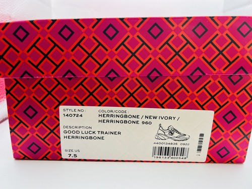 Pre-owned Tory Burch Good Luck Herringbone Trainer Sneakers Us 7.5 $328 In Box