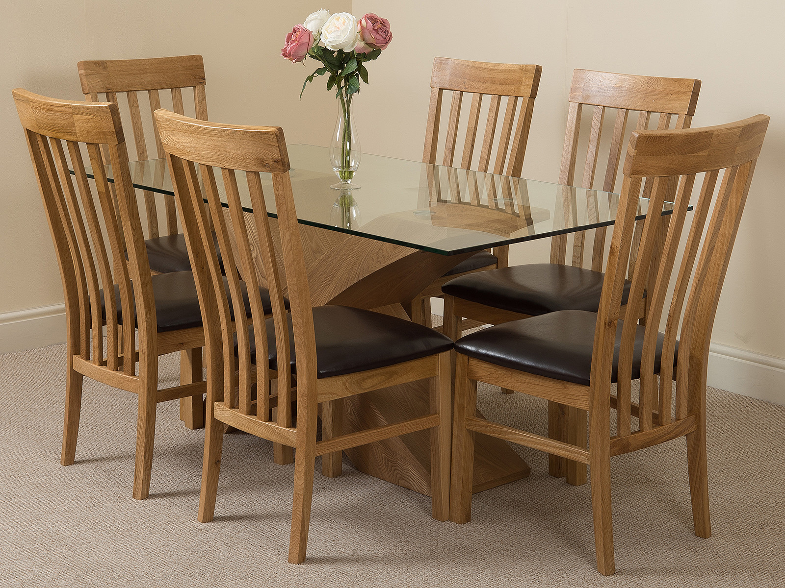 Valencia Oak Small Glass Dining Table With 4 Or 6 Harvard Oak Chairs Ebay