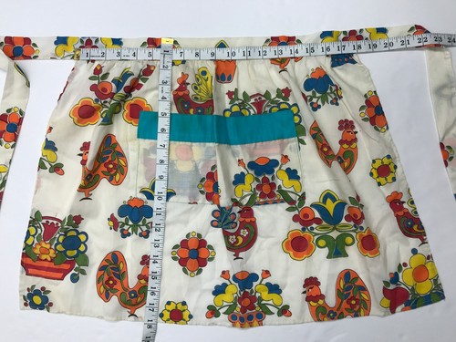 VTG MCM 60s Handmade Rooster Flower Print Pocket Half Tie Back Apron
