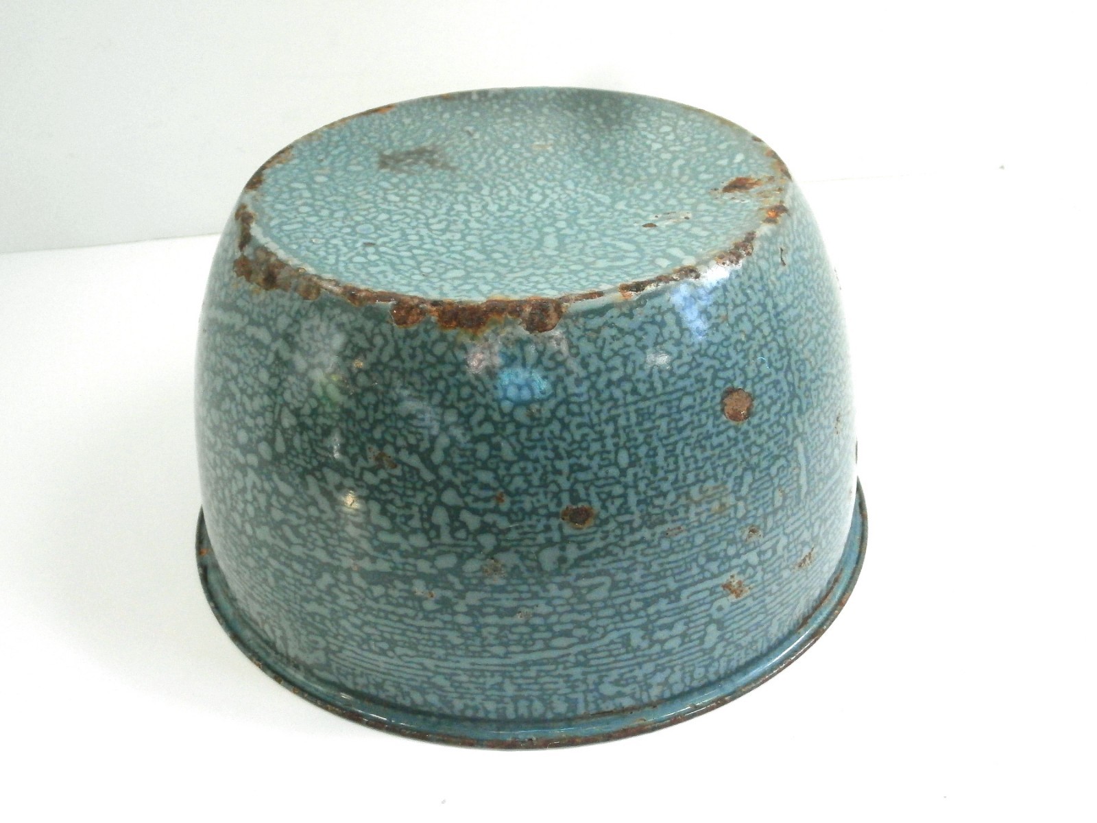 Vintage Enamelware Bowl Unique Mottled Teal Color Graniteware Collectible Dish