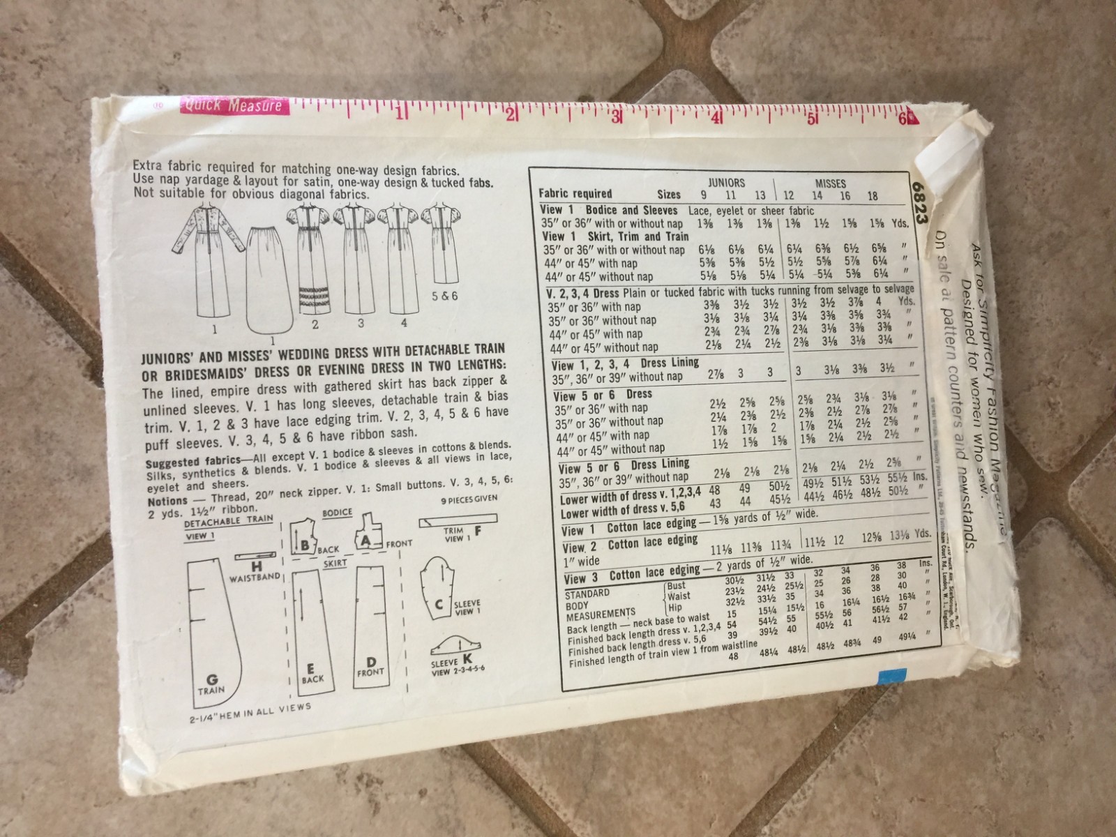 Vintage Simplicity Women's # 6823 Wedding Dresses Size 12