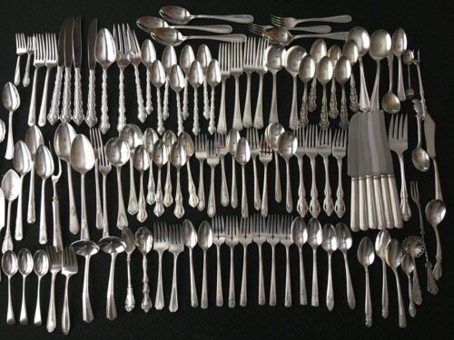 Good Mixed Lot of 115 Pieces Silver Plate Flatware Crafting / Craft Free Ship