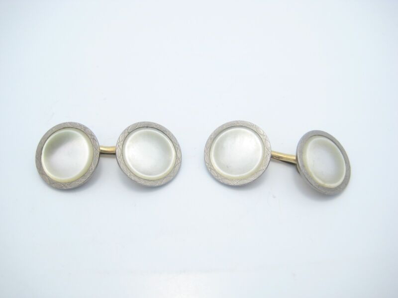 Vintage Gold Filled Mother Of Pearl Round Cuff Links