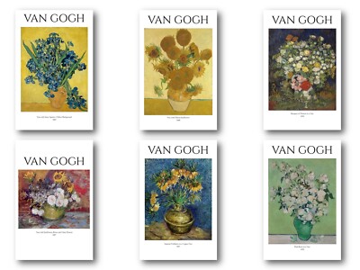 Set of 6 Van Gogh 11x17 inch Thick Canvas Wall Art - Floral Painting Print Decor