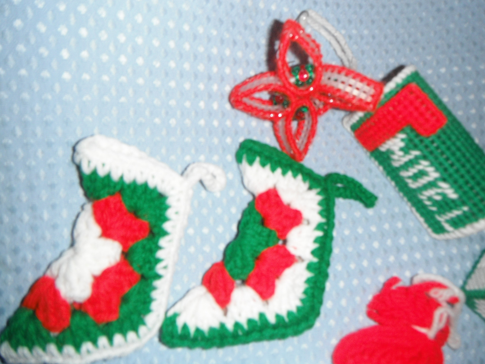 Lot Handmade Christmas Ornaments Plastic Canvas Crochet Yarn Free Ship USA