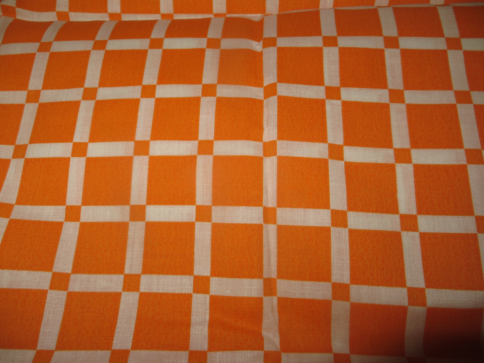 Vintage Orange & White Plaid Fabric - 42