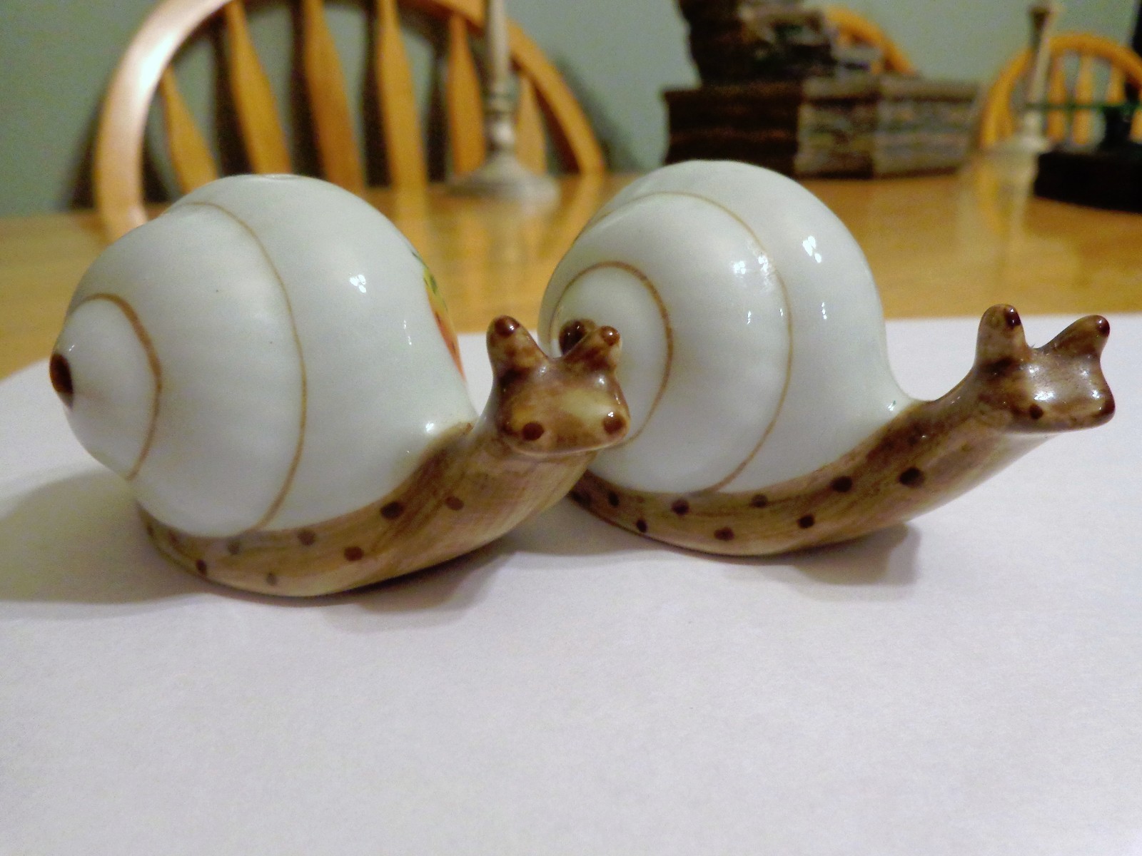 CERAMIC HAND CRAFTED SNAIL SALT AND PEPPER SHAKERS- PLUM, STRAWBERRY