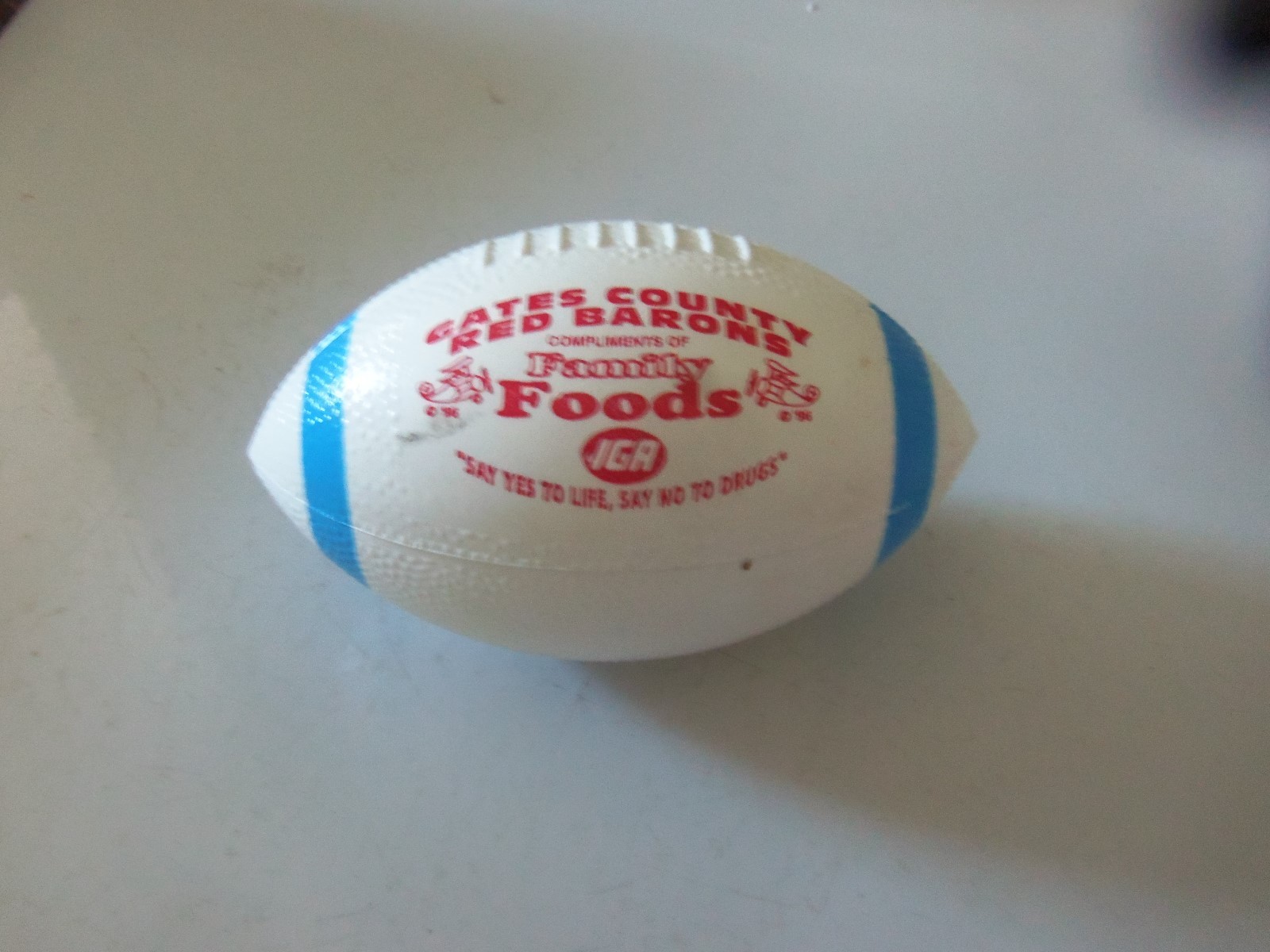 VINTAGE PLASTIC PROMO FOOTBALL GATES COUNTY NC RED BARONS IGA FAMILY FOODS