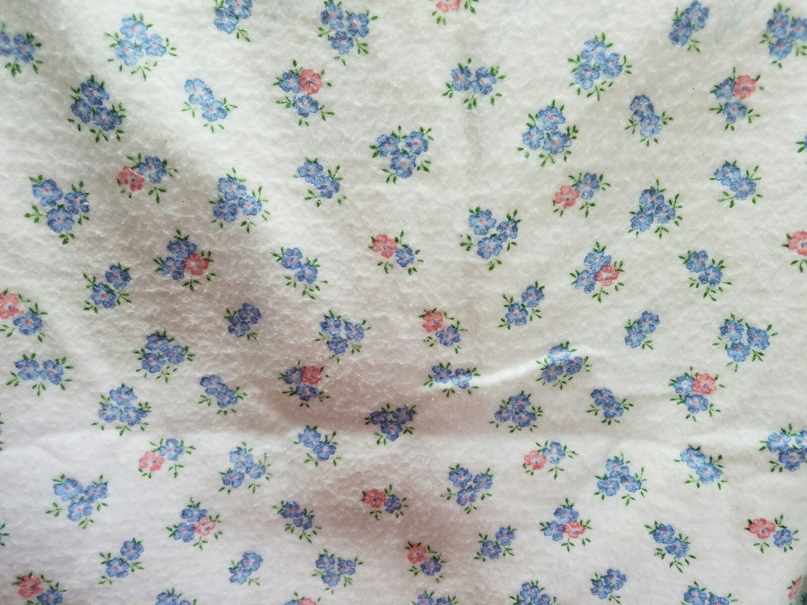 Vintage BLANKET w/ Satin Trim & FLOWERS & Printed LACE TOP - Blue 102x88 Made in