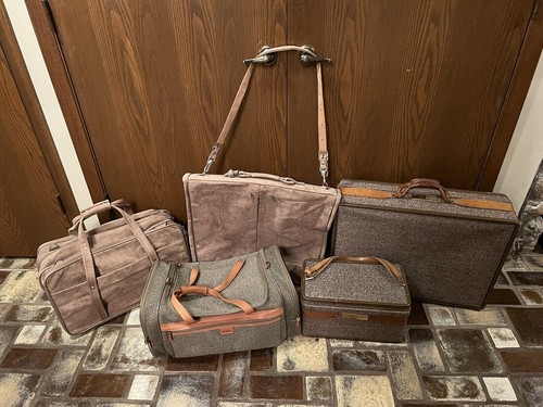 Hartmann Luggage Tweed Leather Hard Suitcase Set Suede Suit