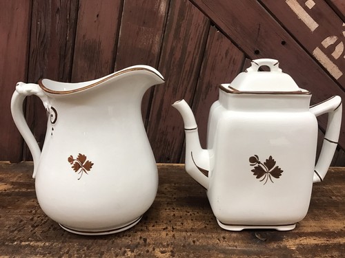 Meakin Anthony Shaw England Stone China Copper Leaf Teapot Pitcher Sugar Bowl