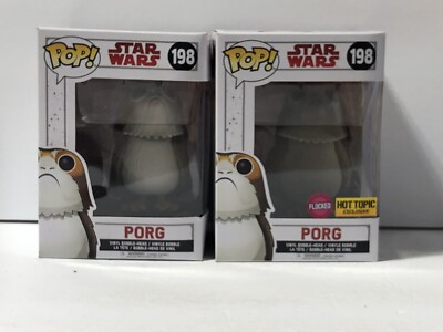Lot of  (2) Funk Pop STAR WARS #198 Porg Hot Topic Flocked +#198  Porg +Case