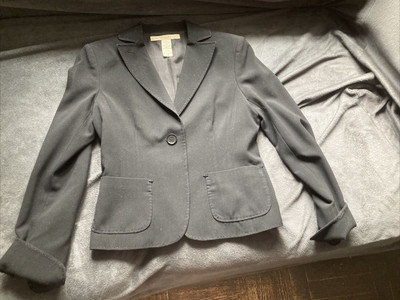 Max Studio Size 4 Womans Black Blazer w/Pockets Button Cuff Sleeve Collared