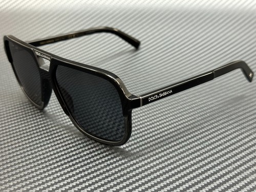 Pre-owned Dolce & Gabbana Dg4354 193481 Black Rectangle Square Men's 61 Mm Polarized Sungl In Gray