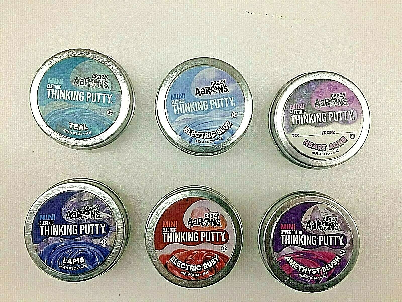 NEW Crazy Thinking Putty AaRon's Tin Bundle Gift Set 6 Pack 2" tins .47oz