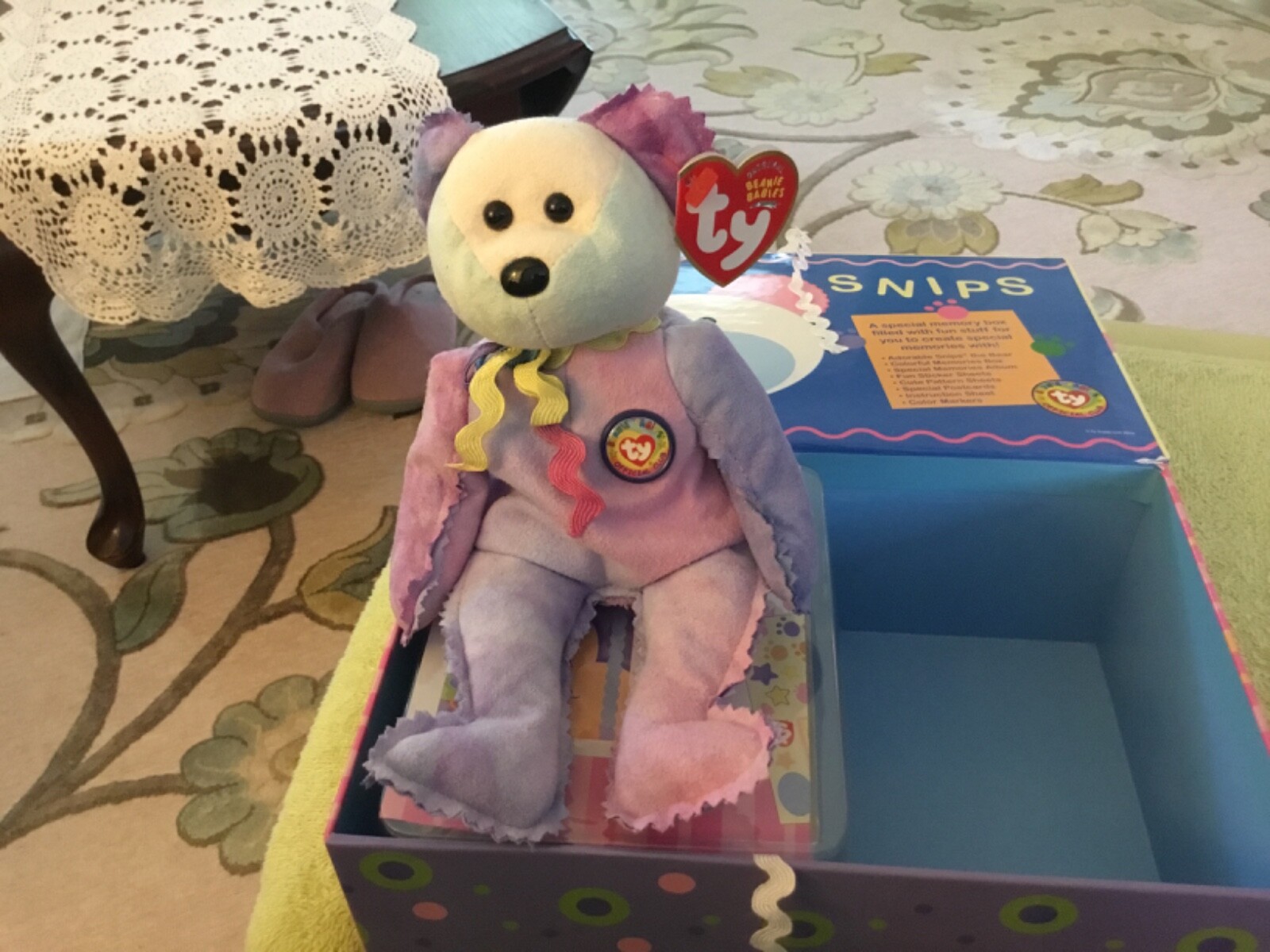 TY Beanie Baby - SNIPS the Bear (w/ Memory Box and supplies