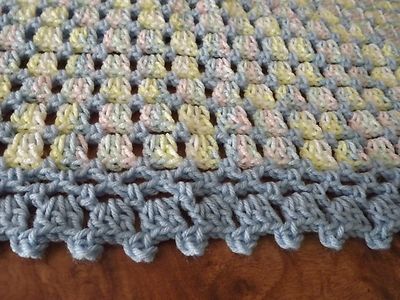Pink Yellow Blue Border Afghan  Baptism