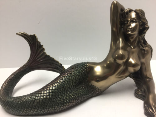 Beautiful Mermaid Lying on Back Statue Sculpture Figurine bronze finish 11.5"