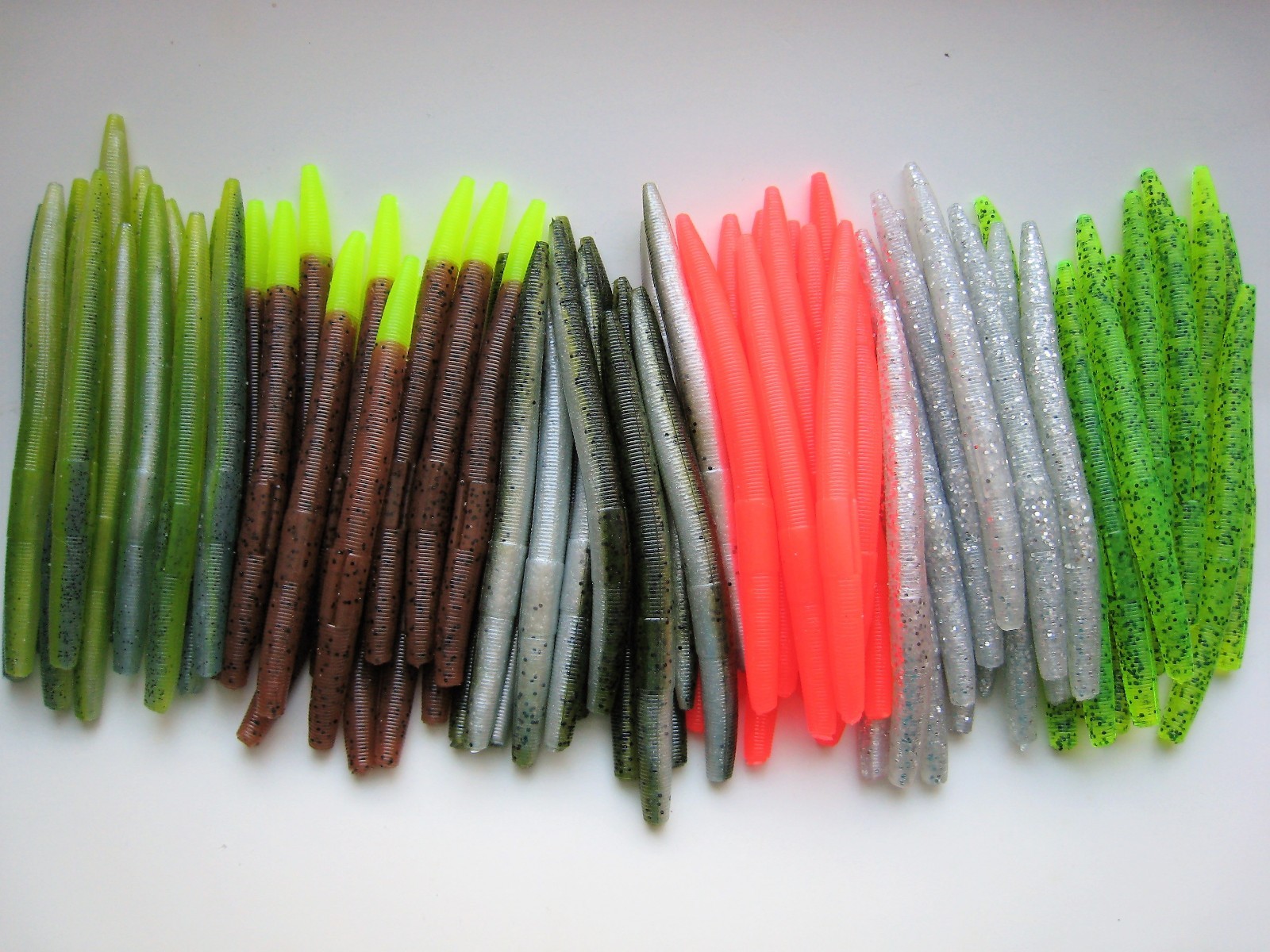 60 pk 5" Senko style Soft Plastic Bass Worms 6 Colors/10 Each HIVIS