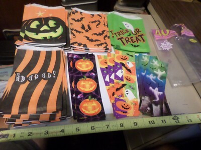 1995 new Halloween Paper Party Favor Candy Treat Bag Sticker Witch Pumpkin Ghost