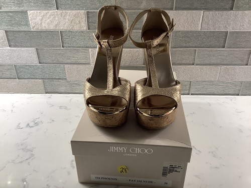 jimmy choo wedge sandals Gold Glitter Wood Cork Size 36/6 | eBay