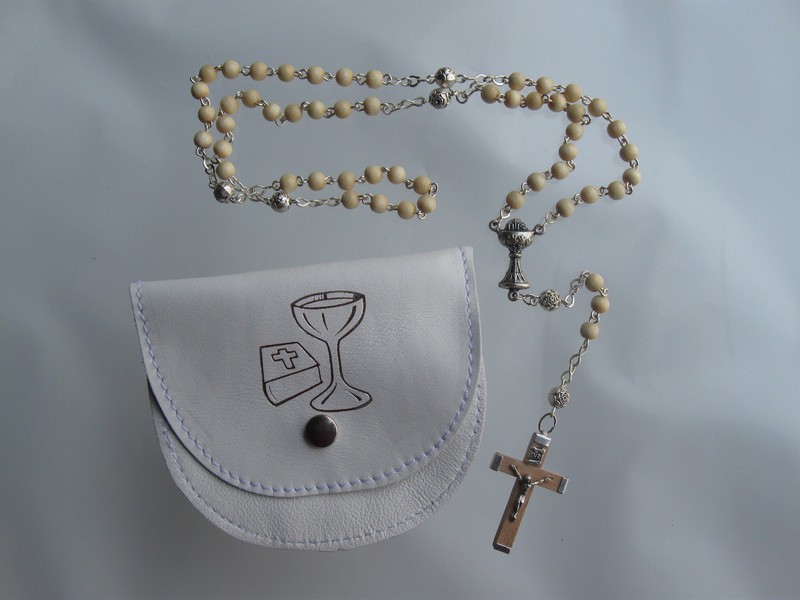 Kinder Rosenkranz WeiÃ Mit Leder-TÃ¤Schchen Kommunion Geschenk Weiss Sonderpreis