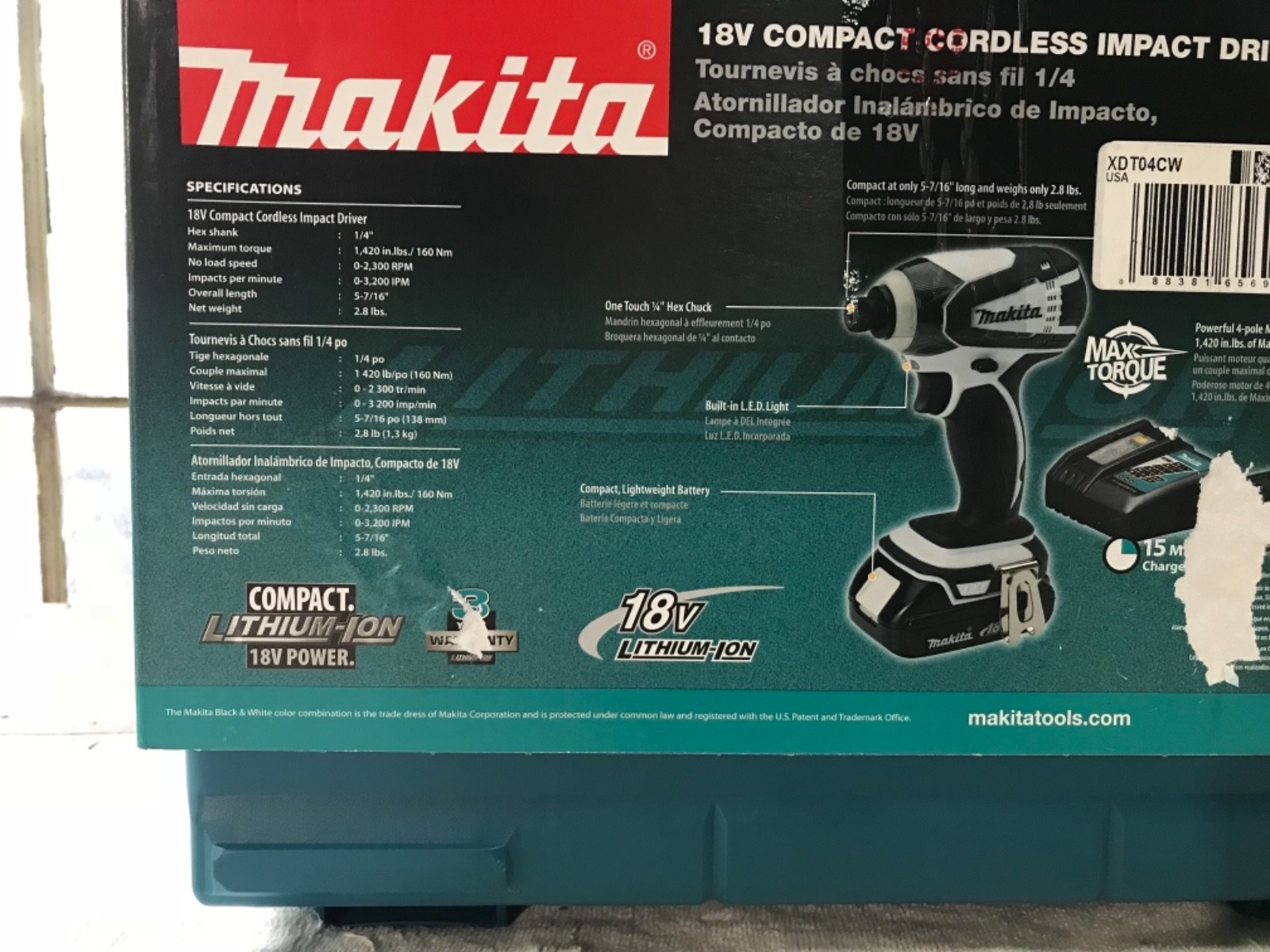 MAKITA XDT04CW  18v 1/4” IMPACT DRIVER WIT HARD CASE AND (2) BATTERIES