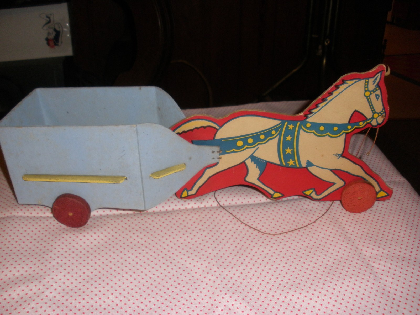 Antique Toy Lithographed Paper Horse & Wagon