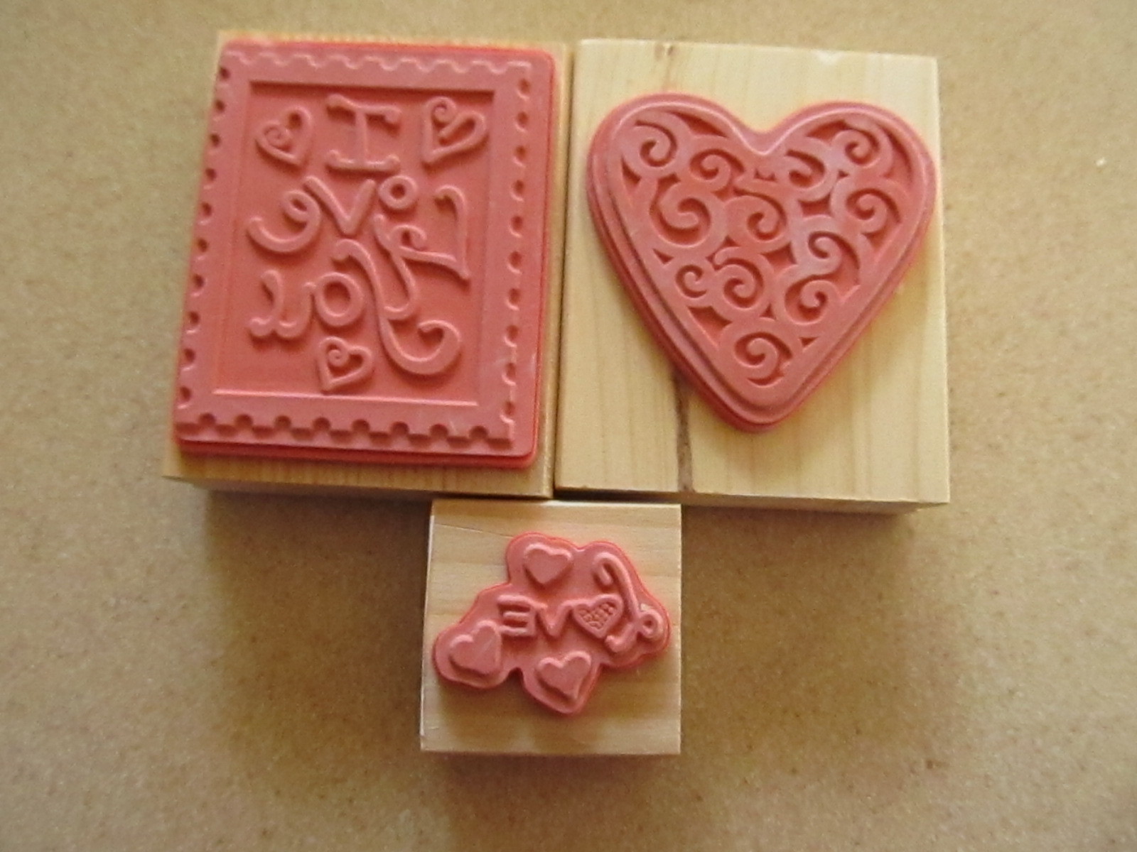 LOT 3 stamps  Heart Valentine Love    Wood Rubber   NEW