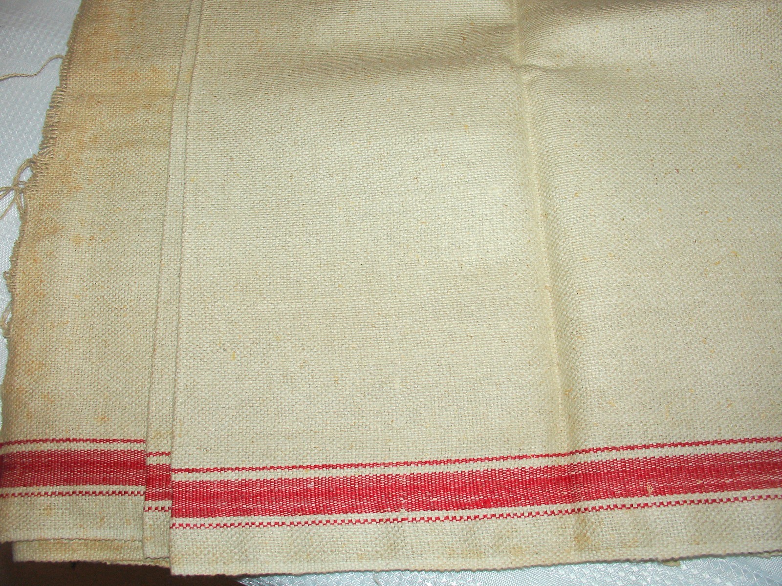 Vintage stiff heavy ticking fabric Red Stripe Linen 4 Yards FEED SACK GRAIN BAG
