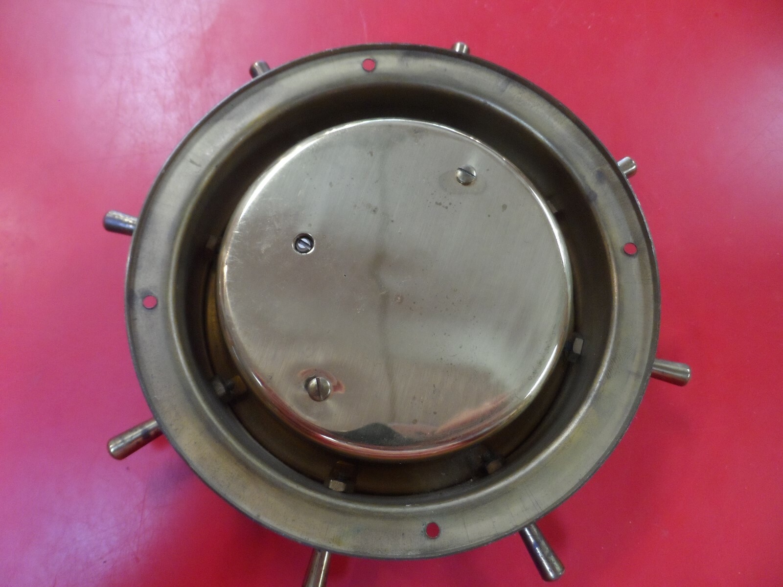 Vintage Airguide Compensated Barometer & Clock Brass Ships Wheel Wall Mount USA