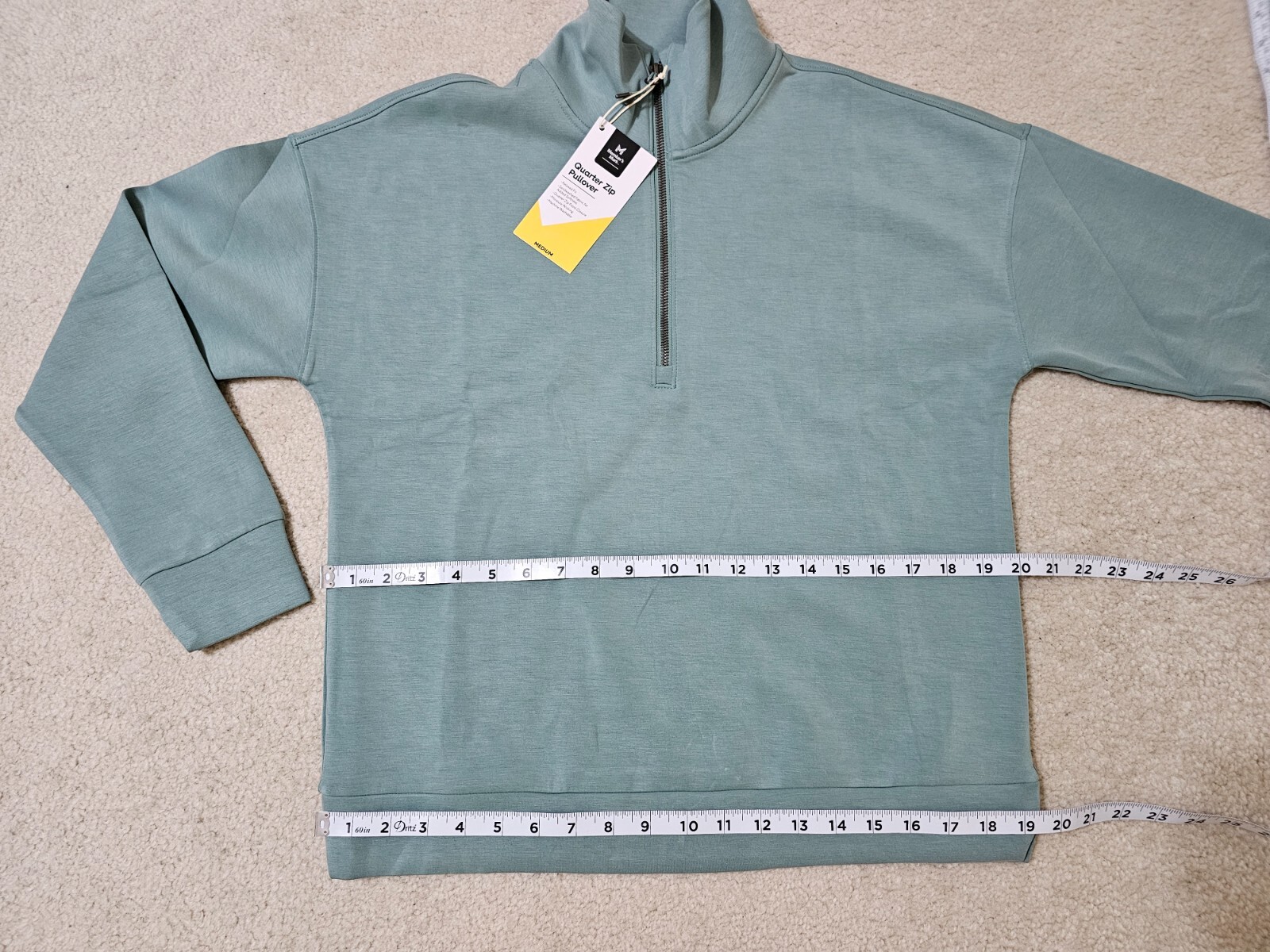 MEMBERS MARK Women`s Moisture Wicking Quarter Zip Pullover - Green Sage Sz.M