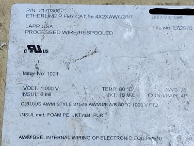 Lapp Cable 2170300 26/4P Etherline P Cat5E SF/UTP Industrial Ethernet Teal /25ft