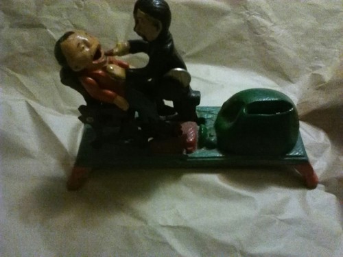 2 Vintage Mechanical Cast Iron Banks~Dentist Pulling Tooth~Space Shuttle