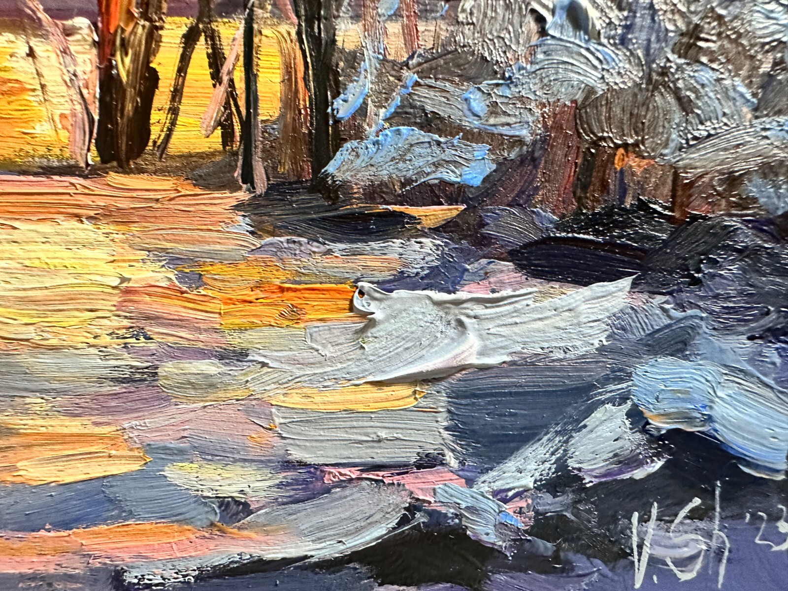 Original Oil Painting Winter Landscape Sunset Impressionism Art Signed 5x7 in