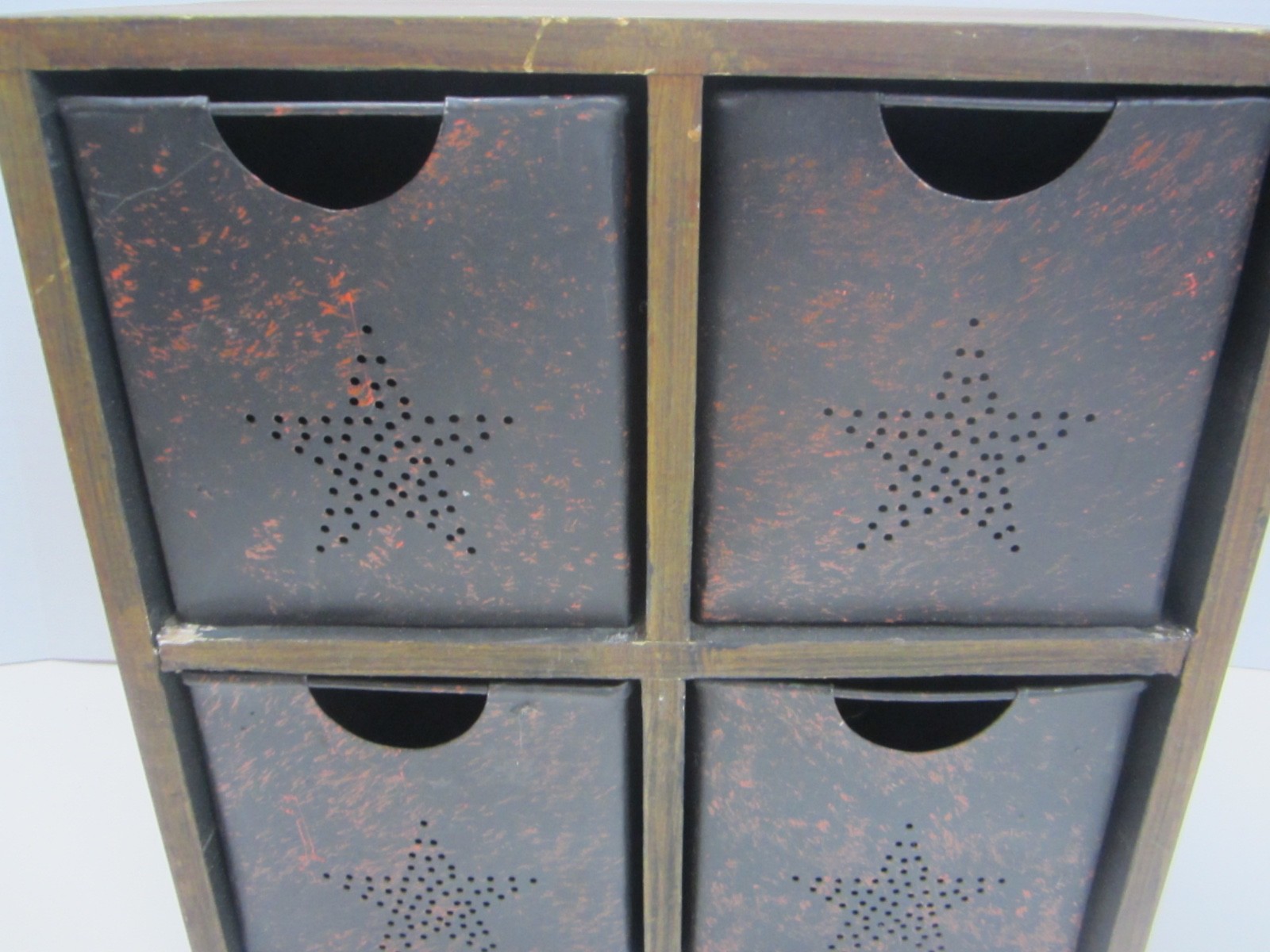 Vintage Style Primitive Wood Box Organizer with Drawers Crafts Sewing 4 drawers