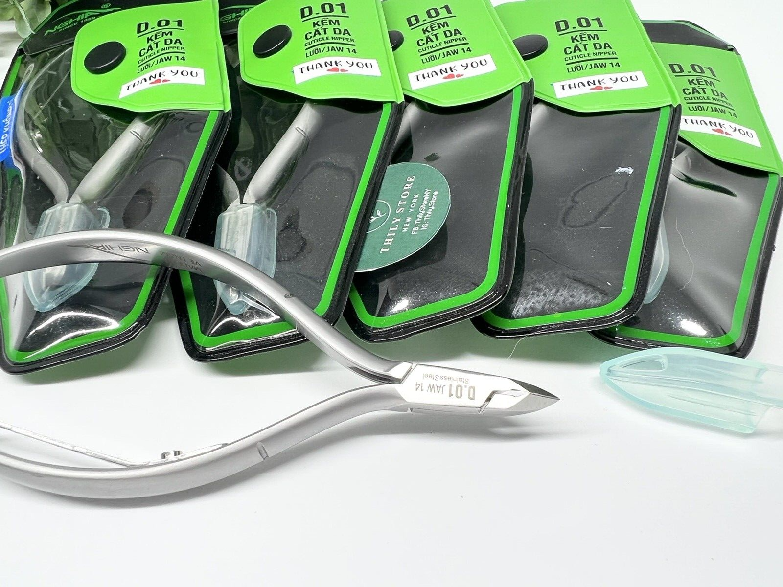 5 Pairs D-01 Nghia Cuticle Nippers Stainless Steel One Spring - Jaw 14