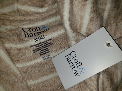 NEW Croft Barrow S Tunic Top Women's Beige Striped Cowl Neck Knit Blouse