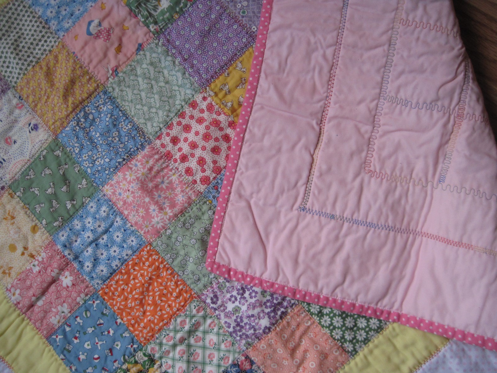 Handmade Vintage Retro-Look Crib Lap Quilt - 38