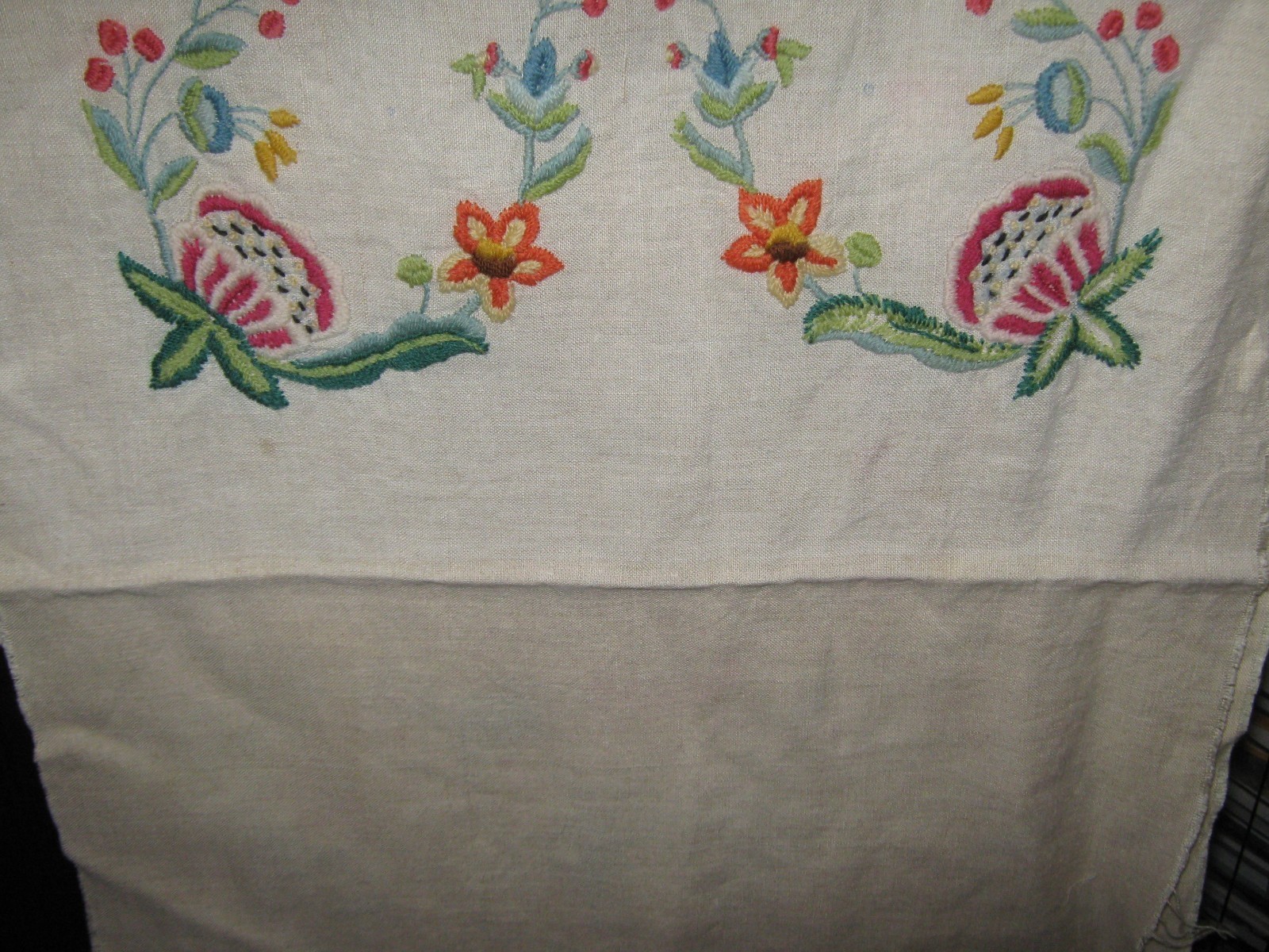 Lot of 2 Panels Jacobean Floral Vtg Finished Completed Crewel Embroidery