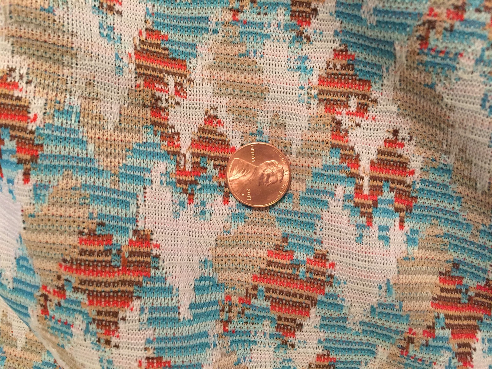Vintage GENUINE DOUBLE POLYESTER FABRIC~AQUA BLUE ORANGE ZIG ZAG~64