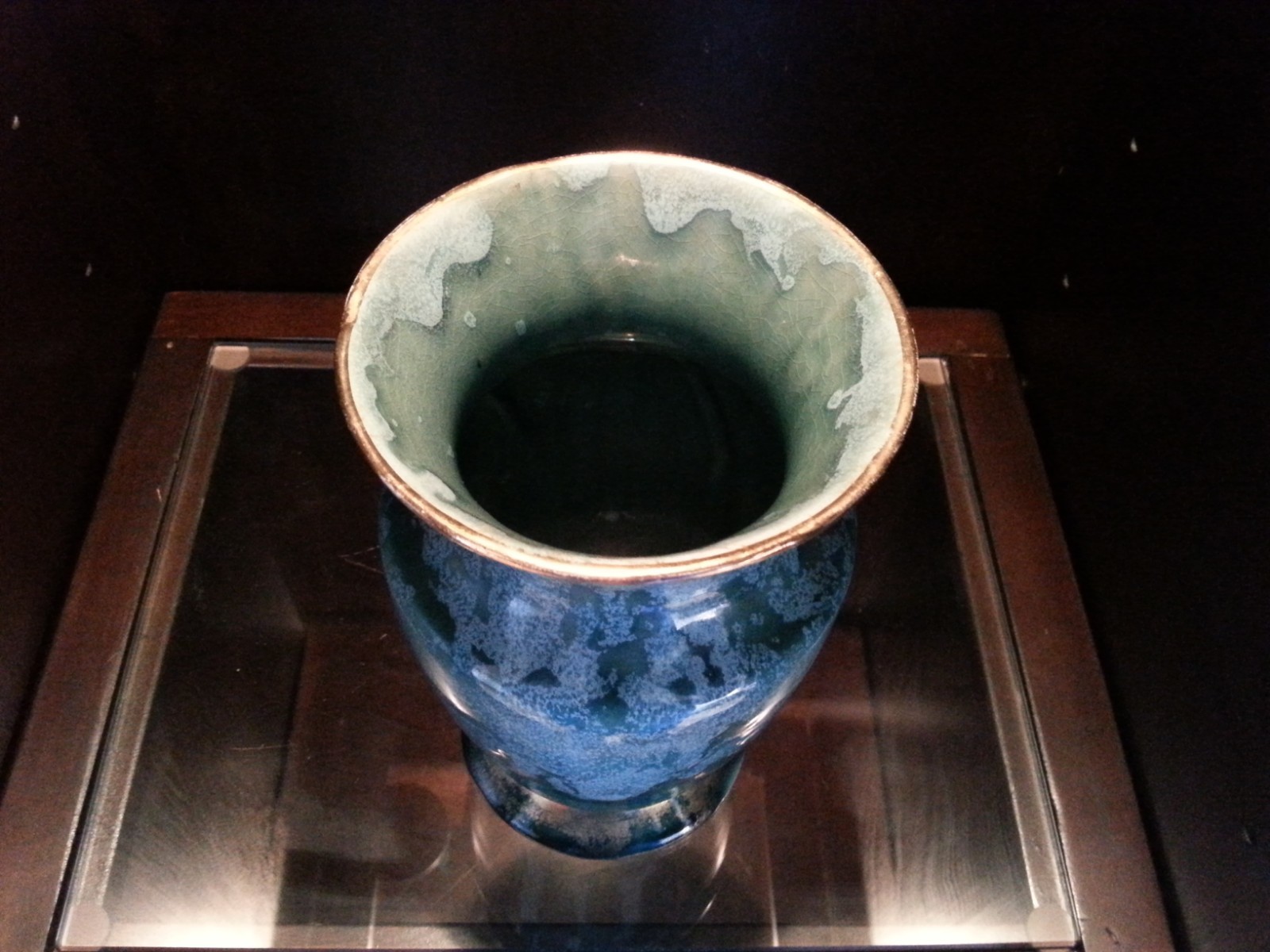 Brush  USA  MOTTLED  Art Pottery #708 Dark Green Vase - Vintage 23k Gold Trimmed