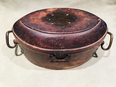 Antique Apothecary Mortar / Pestle in Fitted Wood Shell, Bronze Hardware