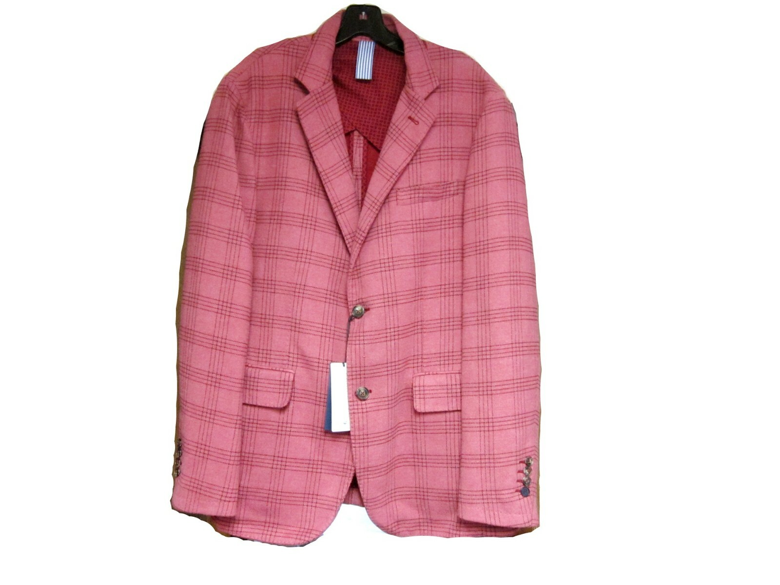 Pre-owned Façonnable Faconnable Men's 100% Wool Plaid Check Blazer Jacket, Grenadine Pink, Size Large