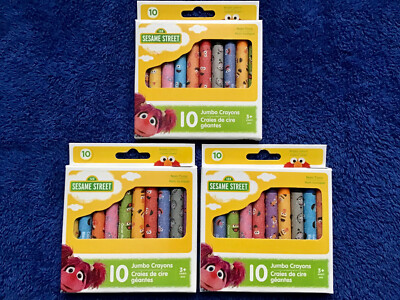 3 Boxes 10 ct Sesame Street Jumbo Crayons Non-Toxic Elmo Grover Cookie Oscar Lot
