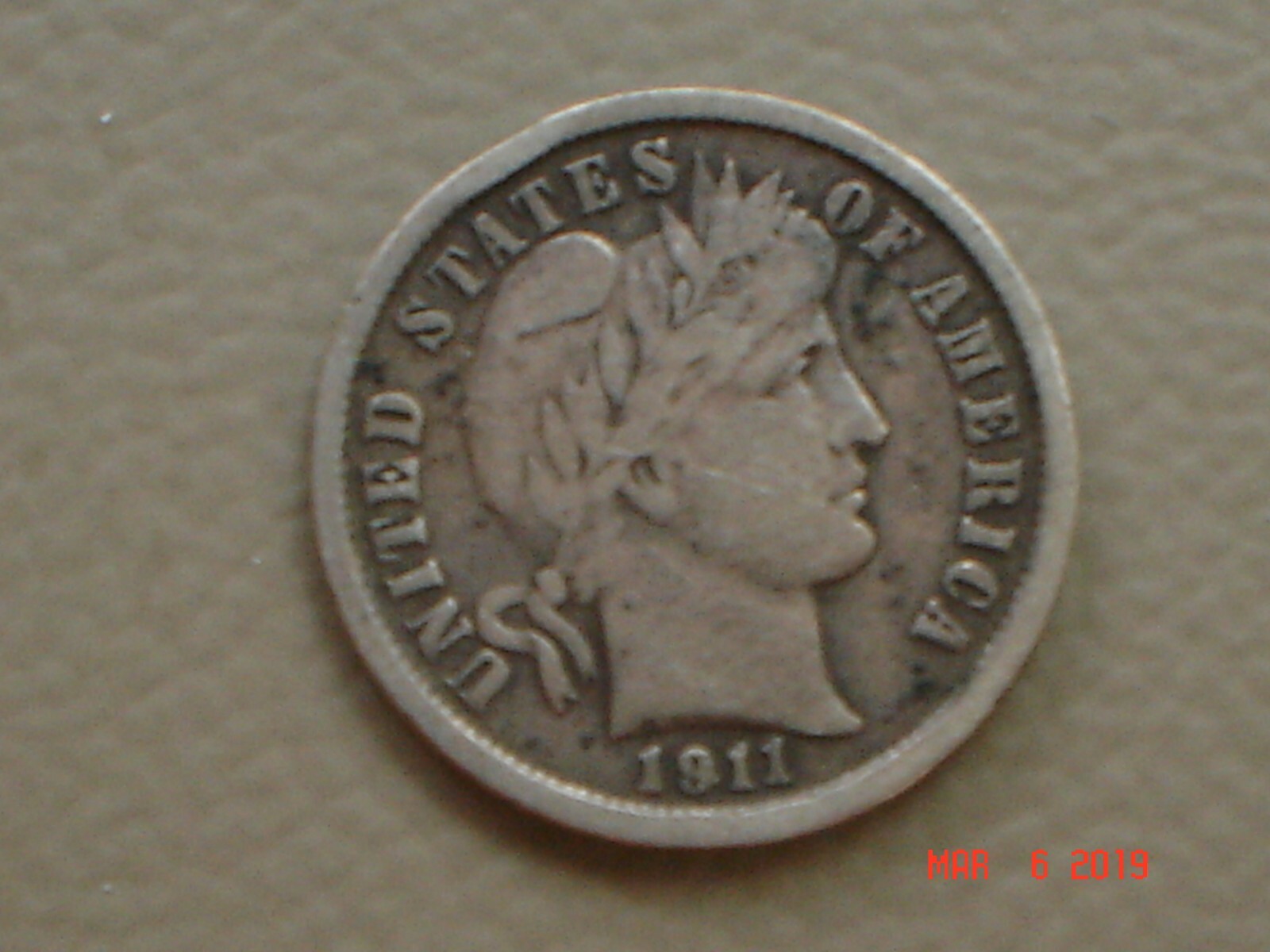 1911 10c Barber Silver Dime *Grand Pa's collection* Great Detail