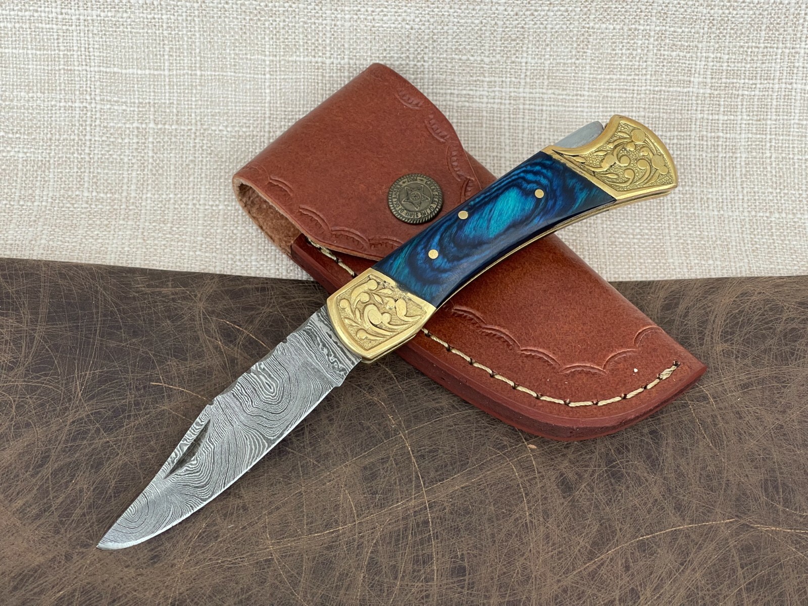 Damascus Folding Pocket Knife With Small Defects Handmade (See Description)
