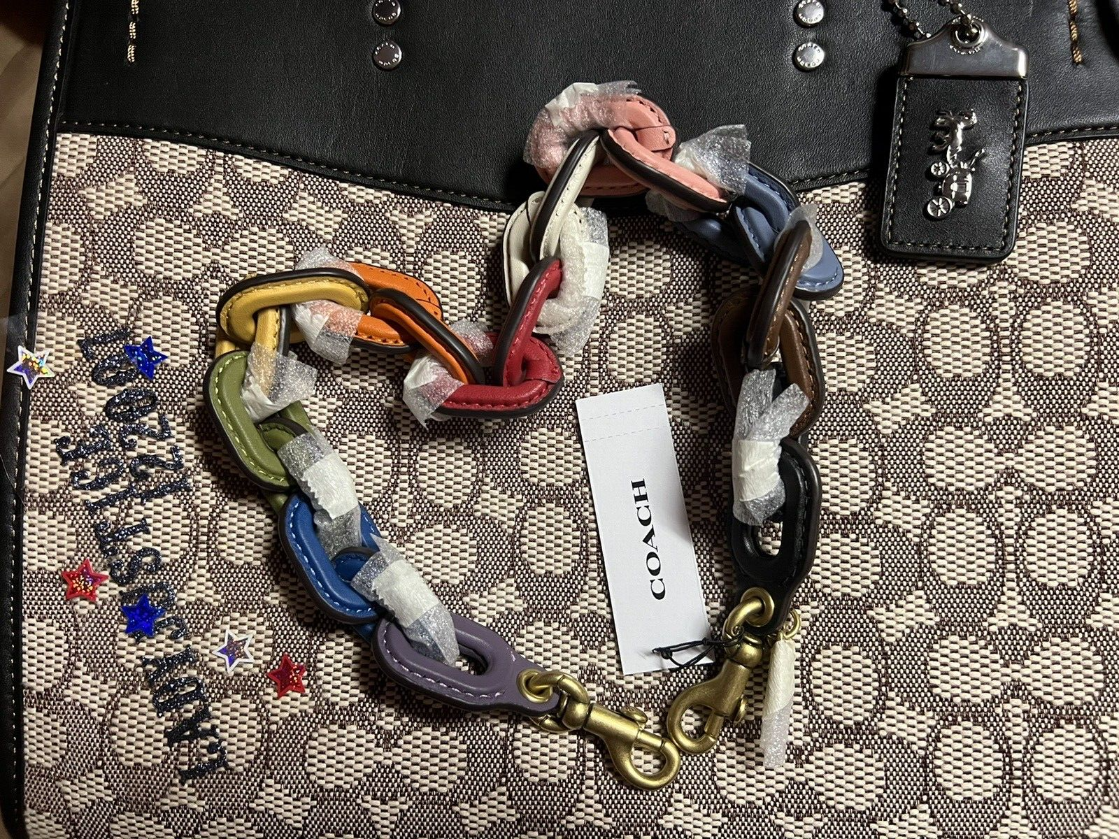 Coach Rainbow Leather covered short chain strap Shoulder Bag